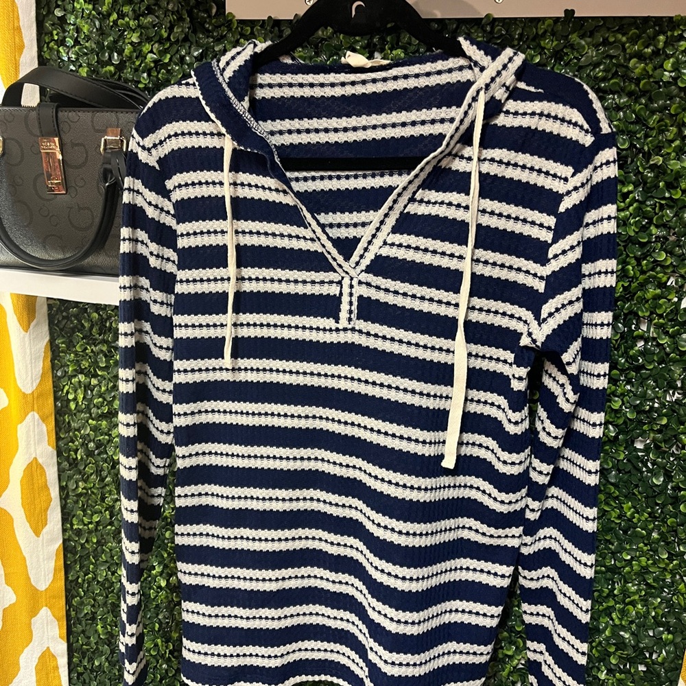 Navy and White Striped Women's Sweater
